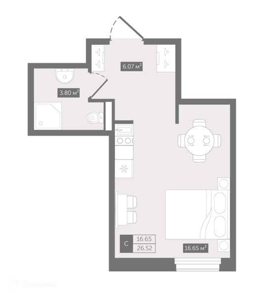 Планировка: Студия · 27,4 м²