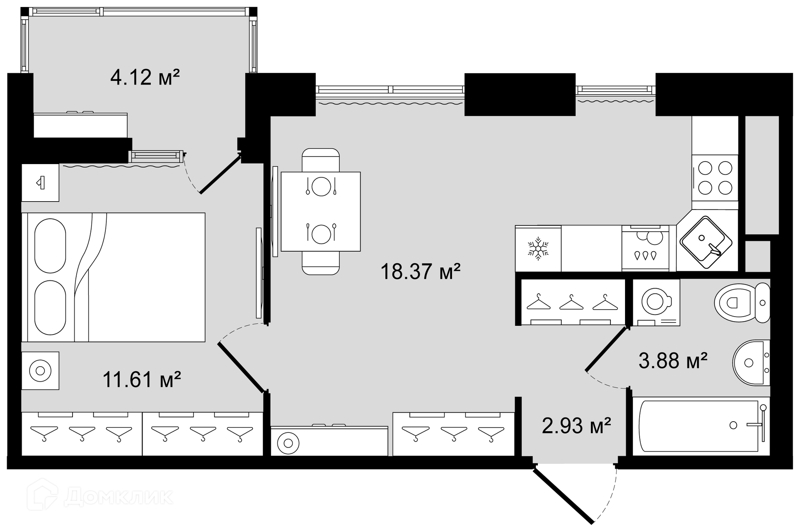 Планировка: 1 комната · 38,85 м²
