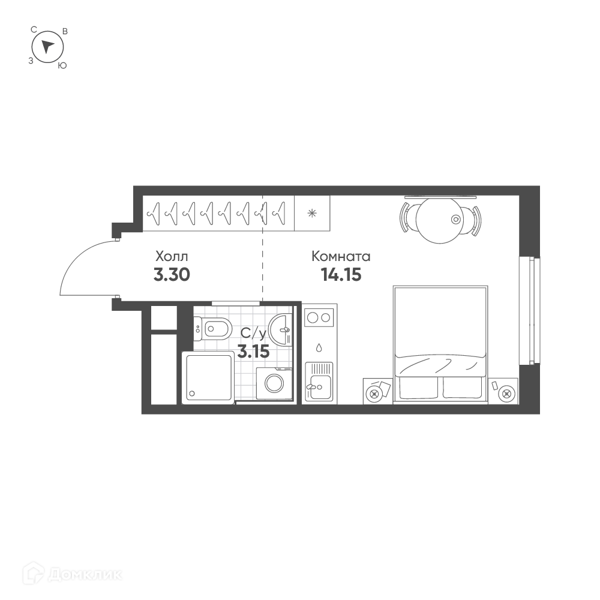 Планировка: Студия · 20,6 м²
