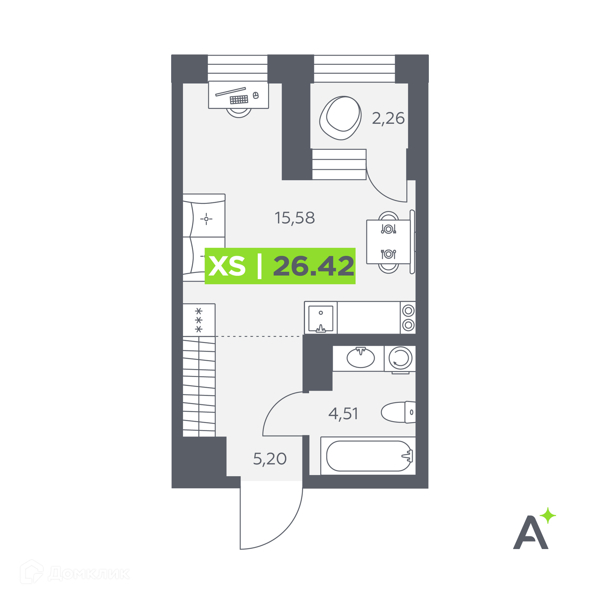Планировка: Студия · 26,42 м²