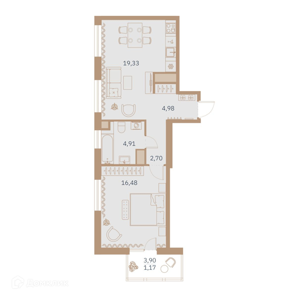 Планировка: 1 комната · 50,2 м²