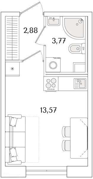 Планировка: Студия · 20,22 м²