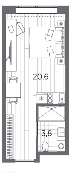 Планировка квартиры: Студия · 24,4 м²