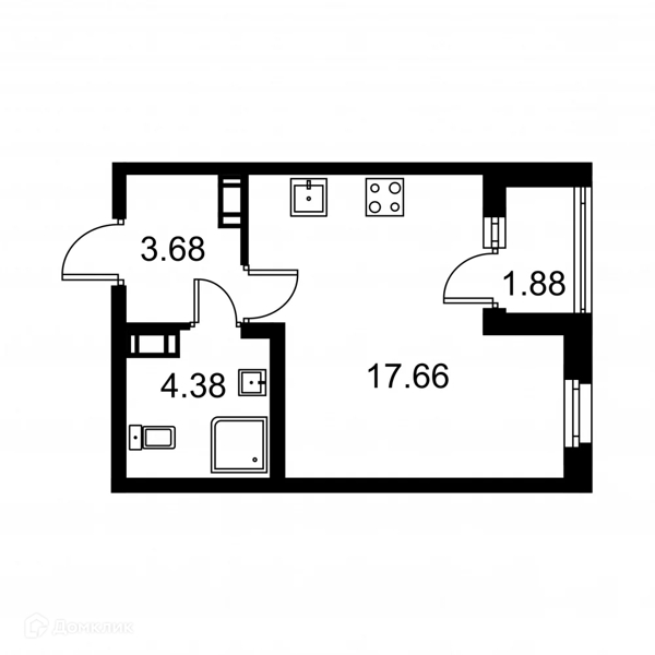 Планировка: Студия · 26,66 м²