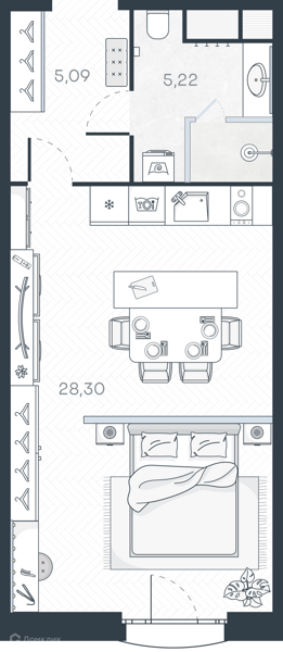 Планировка: Студия · 39,15 м²
