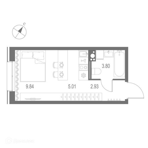 Планировка: Студия · 21,58 м²