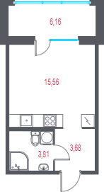 Планировка: Студия · 24,9 м²