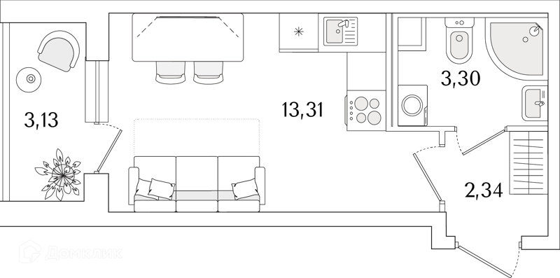 Планировка: Студия · 20,52 м²