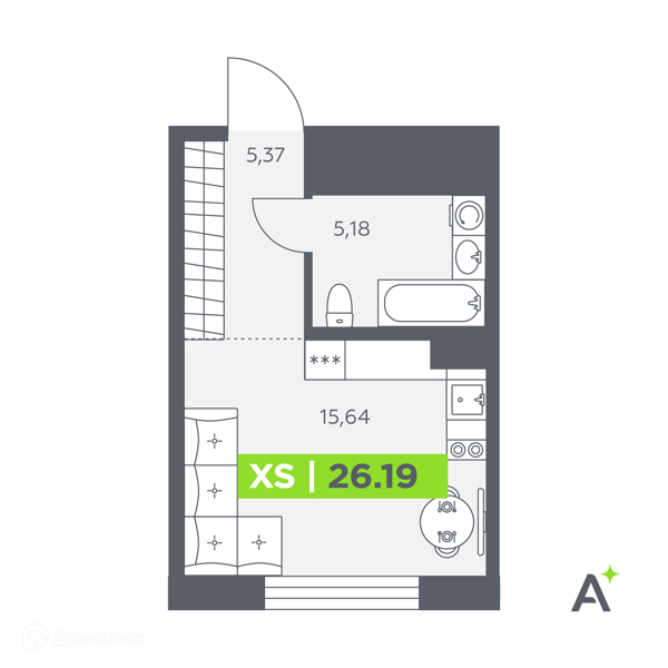 Планировка: Студия · 26,19 м²