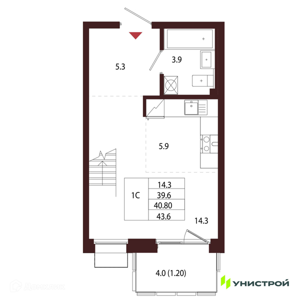 Планировка: Студия · 40,8 м²