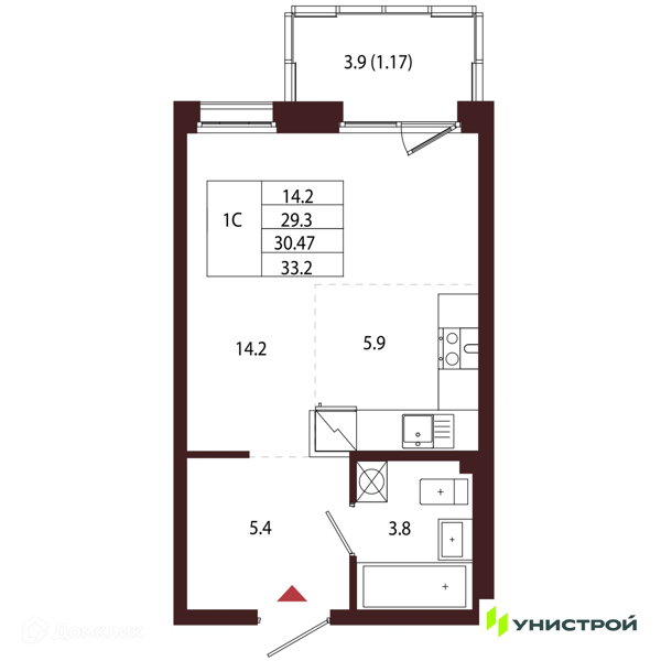 Планировка: Студия · 30,47 м²