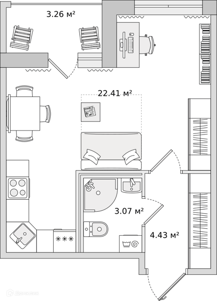 Планировка: Студия · 33,17 м²