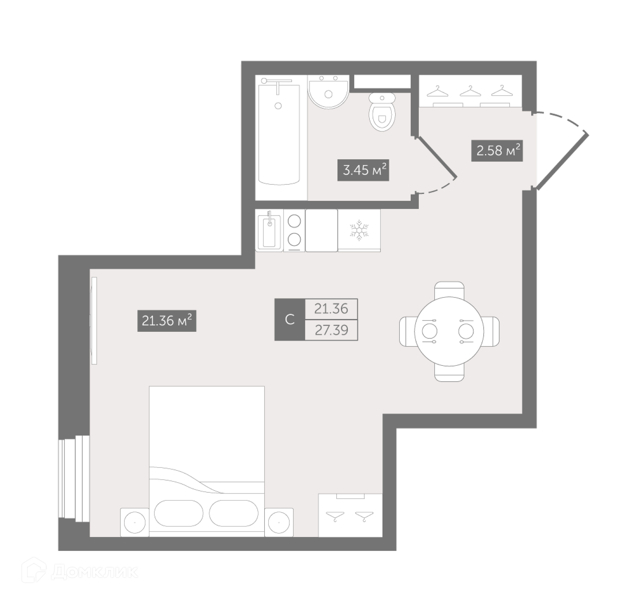 Планировка: Студия · 28,2 м²