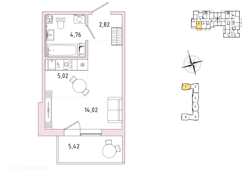 Планировка квартиры: Студия · 28,25 м²