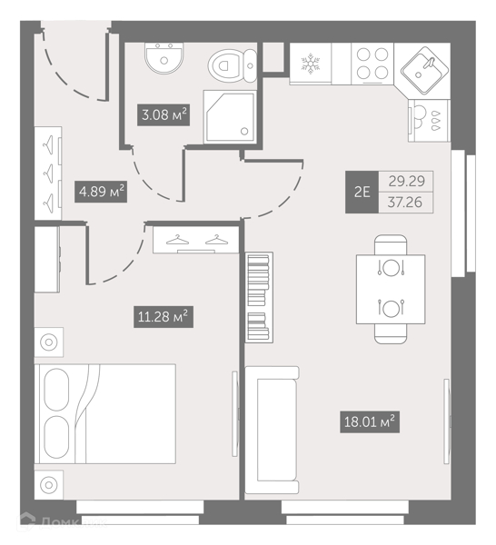 Планировка: 1 комната · 37,3 м²