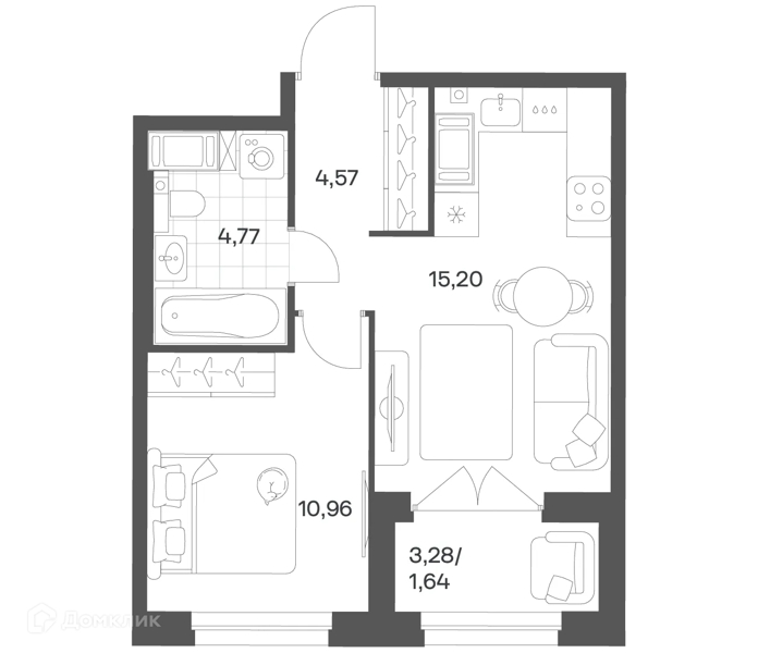 Планировка: 1 комната · 36,06 м²