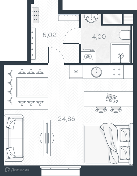 Планировка: Студия · 33,88 м²