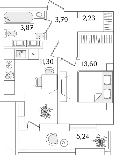 Планировка: 1 комната · 37 м²