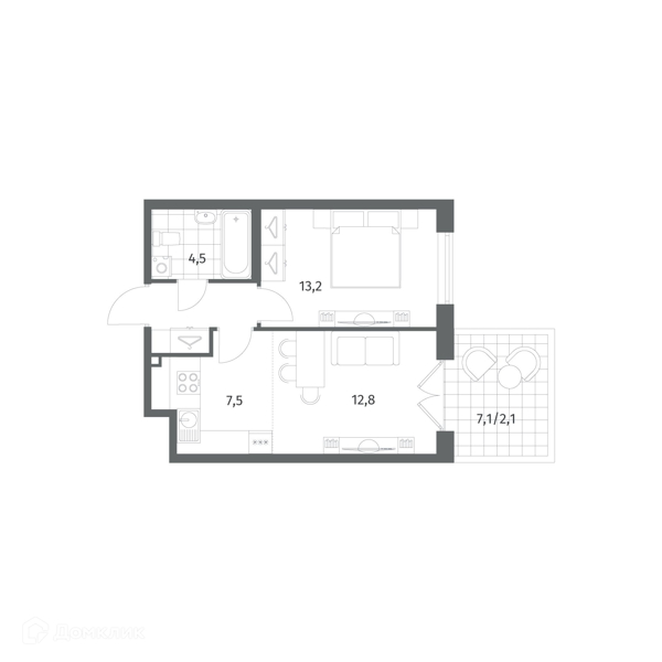 Планировка: 2 комнаты · 44,1 м²