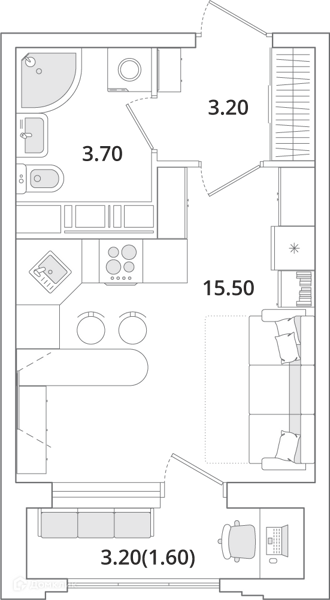 Планировка: Студия · 24,3 м²