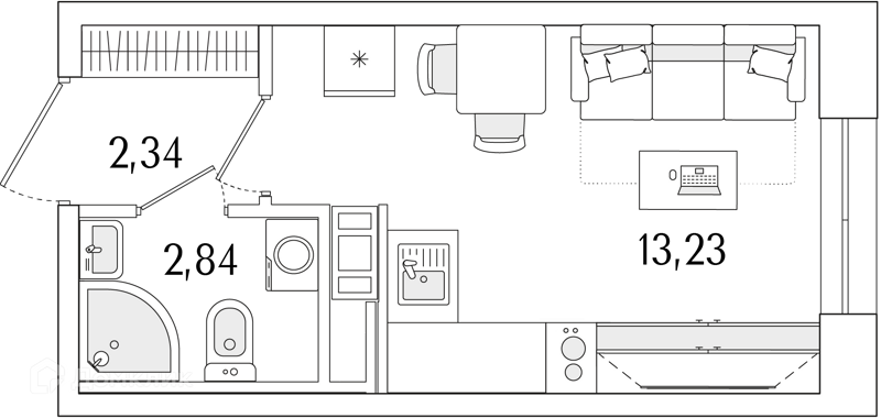 Планировка: Студия · 18,41 м²