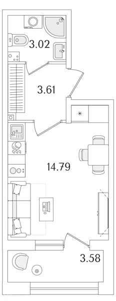 Планировка: Студия · 23,21 м²