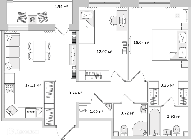Планировка: 2 комнаты · 71,48 м²
