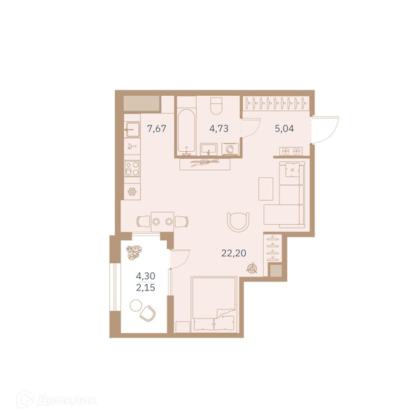 Планировка: Студия · 42,7 м²