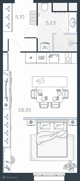 Планировка: Студия · 38,68 м²
