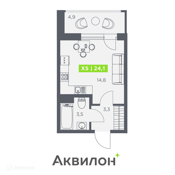 Планировка квартиры: Студия · 24,1 м²