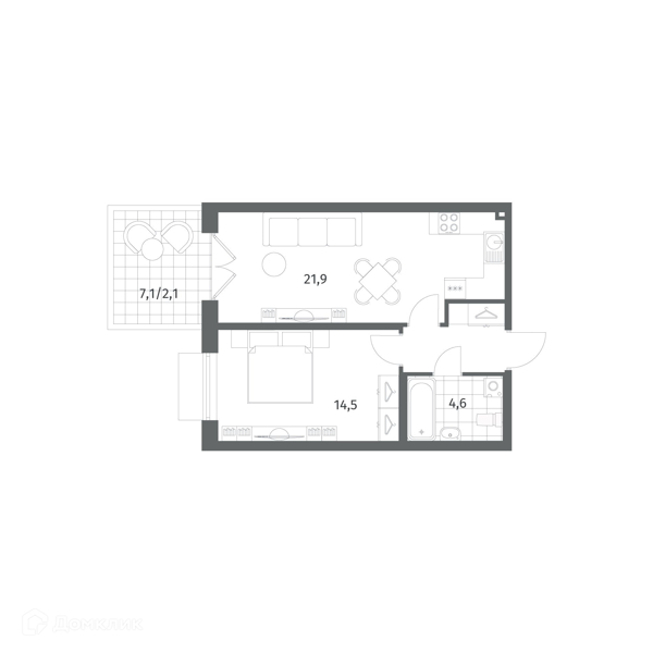 Планировка: 1 комната · 47,4 м²