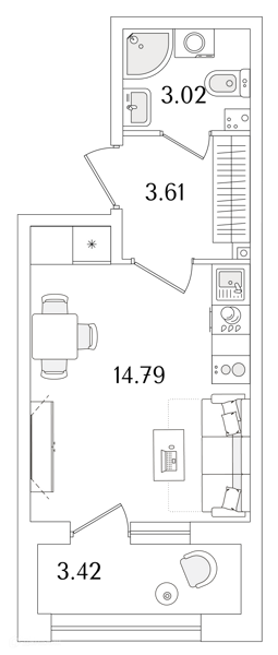 Планировка: Студия · 23,13 м²