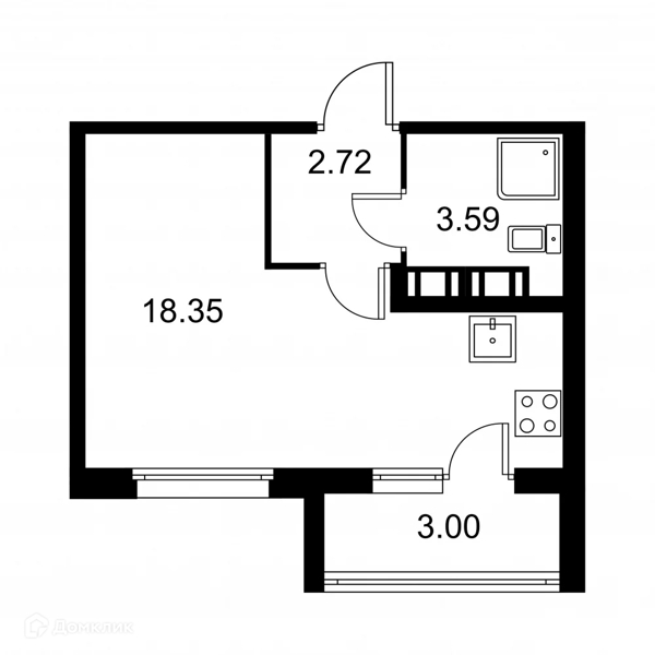 Планировка квартиры: Студия · 26,16 м²