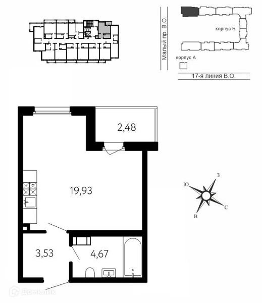 Планировка: 1 комната · 29,37 м²