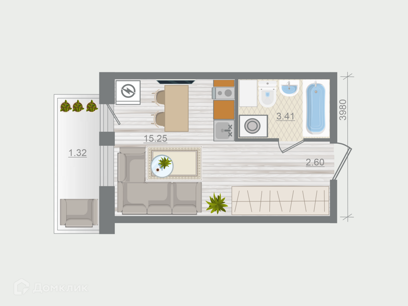 Планировка квартиры: Студия · 22,58 м²