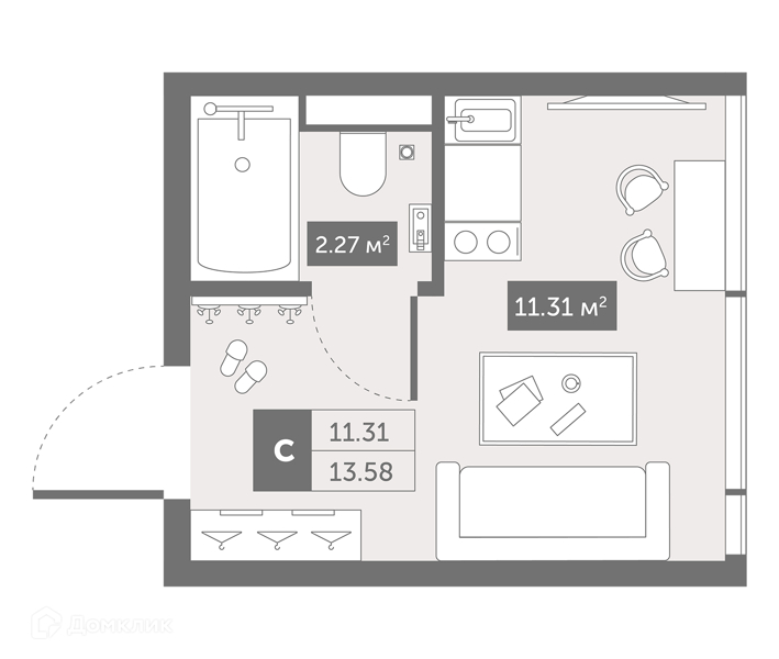Планировка: Студия · 20,3 м²