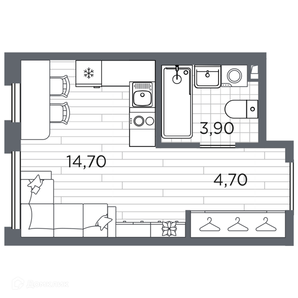 Планировка: Студия · 23,3 м²