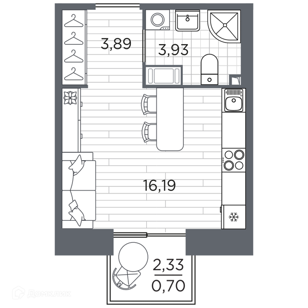 Планировка квартиры: Студия · 24,71 м²