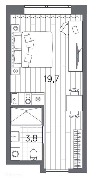 Планировка квартиры: Студия · 23,5 м²