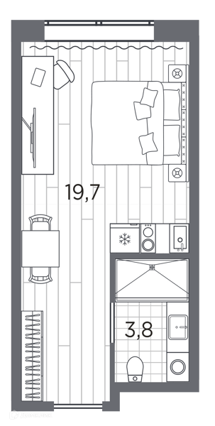 Планировка квартиры: Студия · 23,5 м²