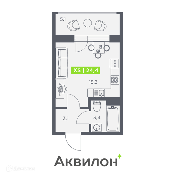 Планировка: Студия · 24,4 м²