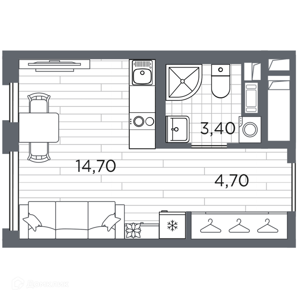 Планировка: Студия · 22,8 м²