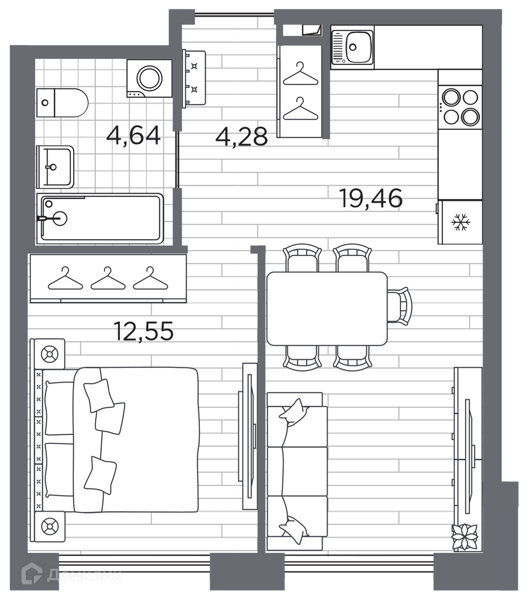 Планировка: 1 комната · 40,93 м²