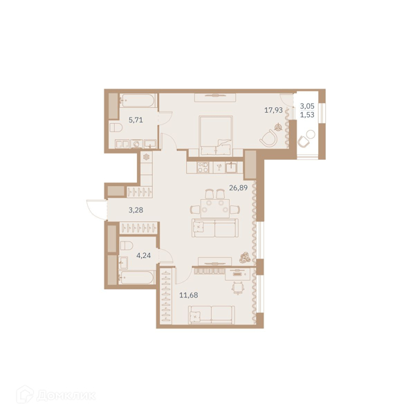 Планировка: 2 комнаты · 72,1 м²