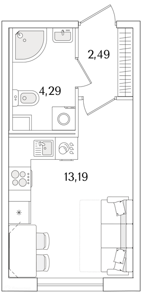 Планировка: Студия · 19,97 м²