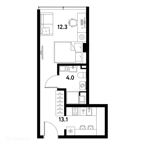 Планировка: Студия · 29,4 м²