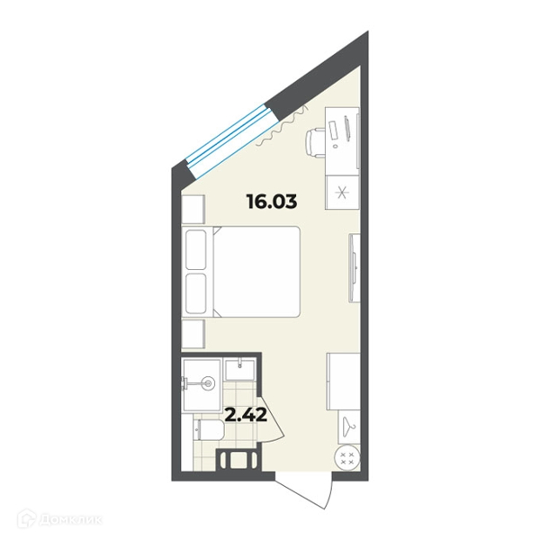 Планировка квартиры: Студия · 18,45 м²