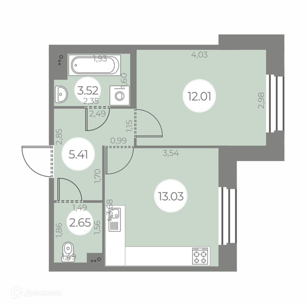 Планировка: 1 комната · 36,62 м²