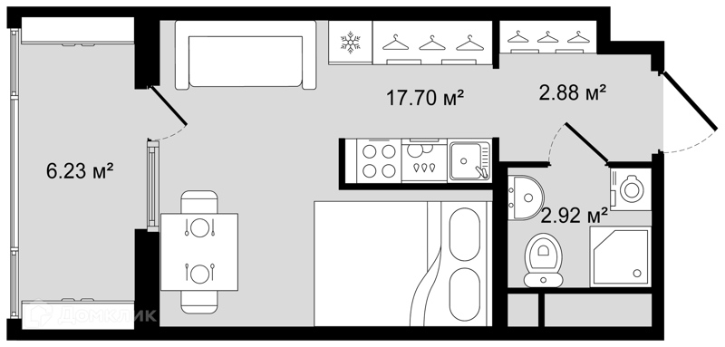 Планировка: Студия · 26,62 м²