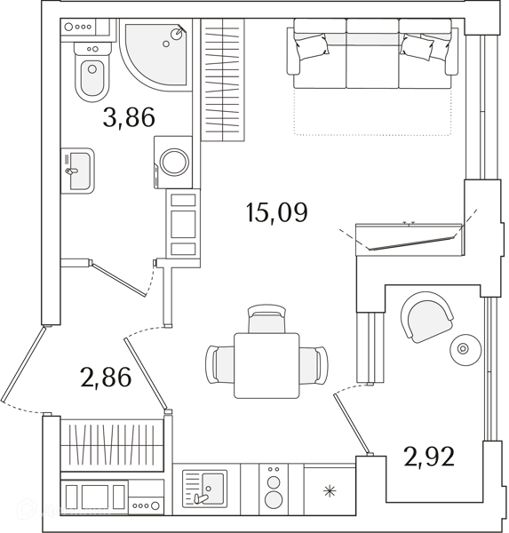 Планировка: Студия · 23,27 м²